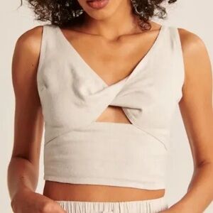 Abercrombie twist front linen blend cutout top (cream, medium)